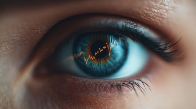 A close-up of a human eye featuring a vibrant, digital graph overlay, symbolizing insight, awareness, and data analysis. - Powered by Adobe