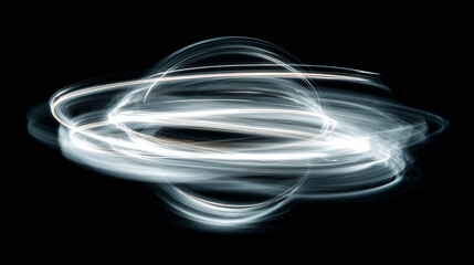 Abstract white light speed lines with neon rings and glowing circles, conveying motion, energy, and futuristic dynamics. A vibrant visual of speed, technology, and high-tech digital aesthetics.