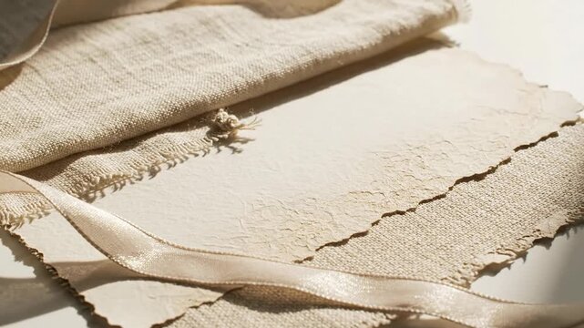 Elegant Beige Fabric and Ribbon Composition for Artistic Design.