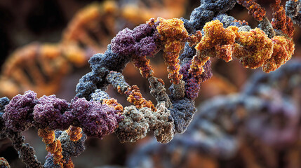 DNA strands, molecular structures, and scientific visualization of synthesis, replication, modification, and mutation processes in modern research