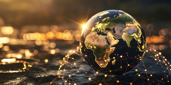 Digital Globe with Network Connections Over Water Keywords: globe, earth, world, digital