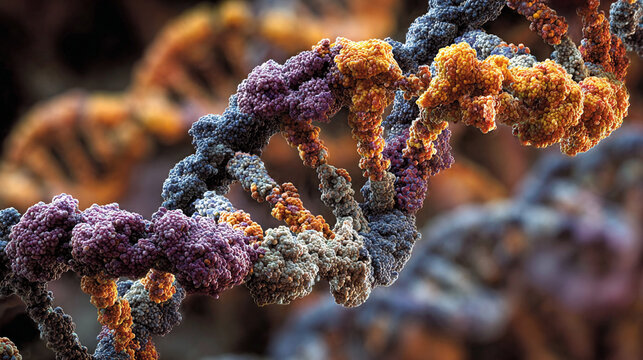 DNA strands, molecular structures, and scientific visualization of synthesis, replication, modification, and mutation processes in modern research - Powered by Adobe