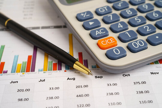 Calculator on chart graph paper. Finance, account, statistic, investment data economy, stock exchange business.