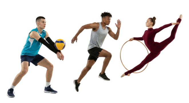 Athletic diversity showcases individual pursuit and collaborative spirit across sports, isolated