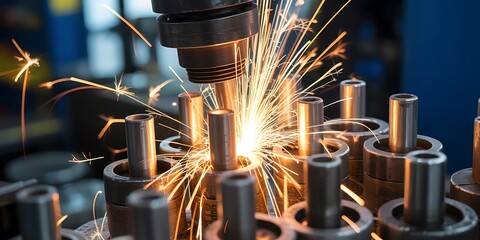 Industrial Machine Sparks Flying During Metalworking Process