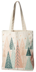 Christmas and Holiday gift bag in minimal theme. Tote bag featuring colorful tree designs in a modern style.