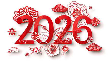 2026 paper-cut numbers in red, classic Chinese paper-cut gift bo