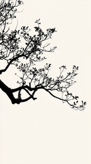 A dark tree branch silhouette stretching across a soft, blurred background, creating a minimal, moody, and nature-inspired visual with elegant organic lines.