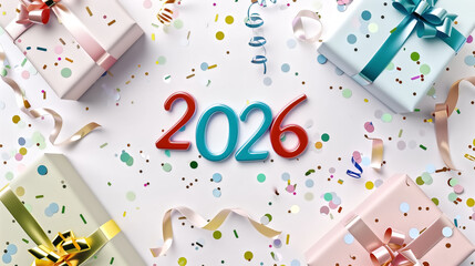 2026 in pastel bubble-style typography, surrounded by cute kawai
