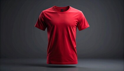 Vibrant red t-shirt floating on a modern gray background for apparel mockups and creative fashion design projects or stylish product advertising