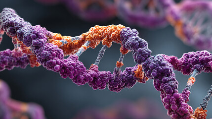 DNA strands, molecular structures, and scientific visualization of synthesis, replication, modification, and mutation processes in modern research