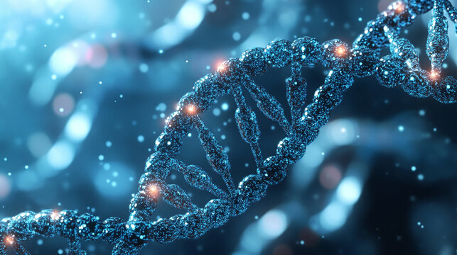 DNA strands, molecular structures, and scientific visualization of synthesis, replication, modification, and mutation processes in modern research - Powered by Adobe