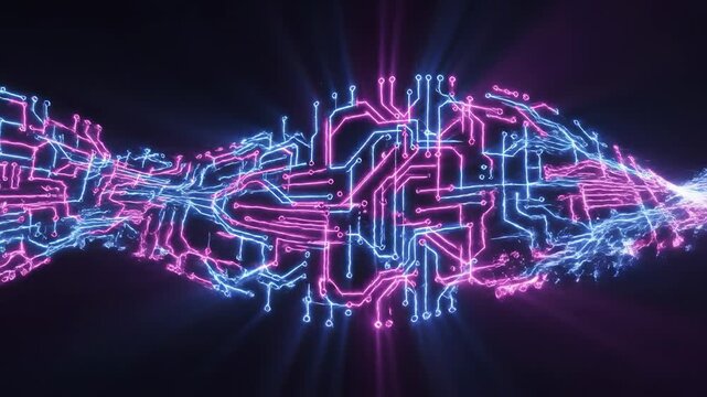 Seamlessly looping geometric pattern background of vibrant blue and magenta neon lattice shifting and moving abstractly wallpaper, tunnel, neon
