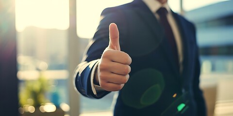 Businessman in Suit Giving Thumbs Up Gesture success