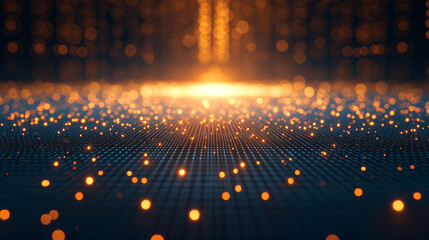 Animated abstract technology background with dark tones, random glowing dots, and grid patterns in 4K, symbolizing digital networks, futuristic tech, data flow, and high-tech modern visual aesthetics.