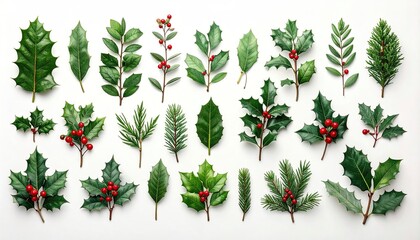 Collection of Natural Winter Foliage and Festive Red Berries Arrangement.