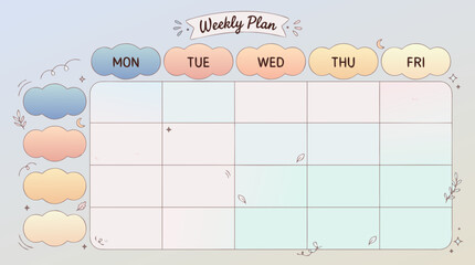 Pastel Weekly Plan Template with Cute Cloud Design