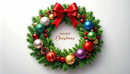 Elegant Christmas Wreath Decoration with Ornaments and Merry Christmas Message.