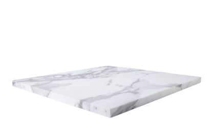 White marble square surface with gray veining isolated on a white background for product display or presentation cutout on alpha channel