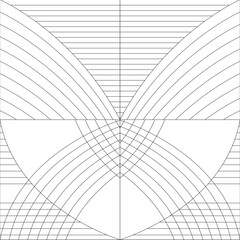 Black and white abstract vector background with futuristic wireframe lines and curved tunnel pattern