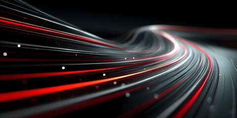 Abstract vibrant neon red and gray speed lines on a dark background