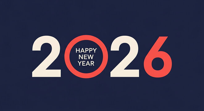 Happy new year 2026 text graphic with bold numbers and festive celebration design