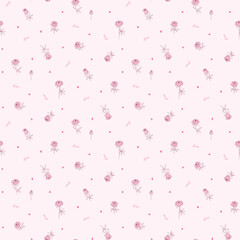 Flower pattern, floral seamless pattern, cottagecore ditsy print, rose flower on pink background. Small hand draw love flower, sweet tone design for fashion, texture, fabric, valentine wallpaper