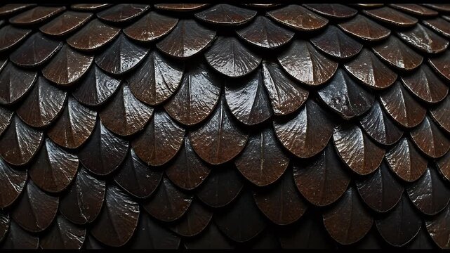 Dark Brown Shiny Dragon Scales Background Texture Footage