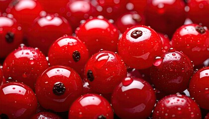 Macro view of fresh red berries covered in water droplets.