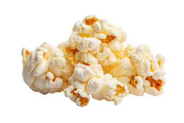 Close up of fluffy white popcorn kernels piled against a black background snack food, Isolated On White Background, Png Transparent