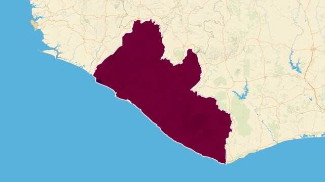 Liberia Map animation, map liberia zoom in