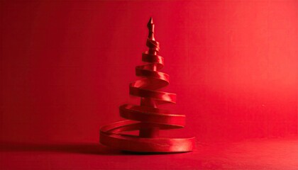 Minimalist Red Ribbon Abstract Christmas Tree Modern Design.