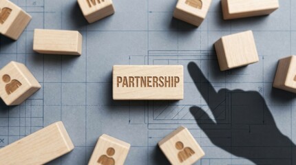 collaborative partnership concept, wooden block symbolizing cooperation, blocks representing individuals and support, workplace collaboration and organizational trust shaping positive team impact