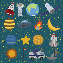 astronaut and space element design collection set