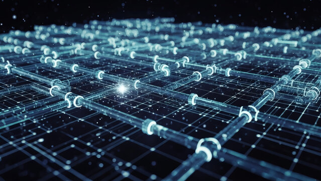 Abstract digital network with interconnected lines and nodes, futuristic technology background - Powered by Adobe