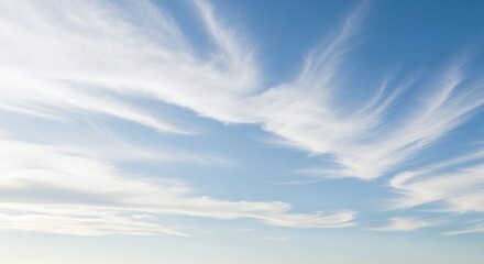 Serene blue sky with delicate, wispy white clouds, a tranquil natural background ideal for copy space, weather, and atmospheric design