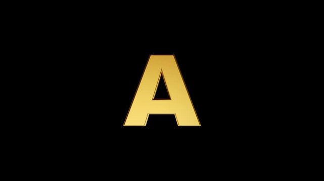 Golden 3D Alphabet Letters A 360 Rotating Loop Animation | Transparent Background