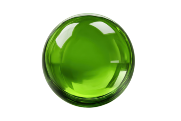 Transparent green glass sphere with reflections on black background liquid