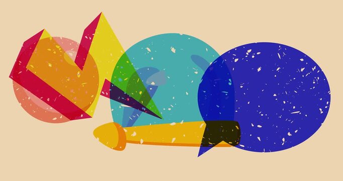Risograph Santa Claus Hat and speech bubble with geometric shapes animation. Moving object in trendy riso graph design video.