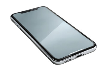 Silver smartphone with reflective screen on black background technology device 1
