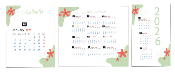 2026 calendar pages with floral design elements
