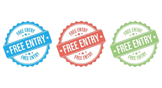 Free Entry in different colors blue, red, and green, signifying special offers or promotions