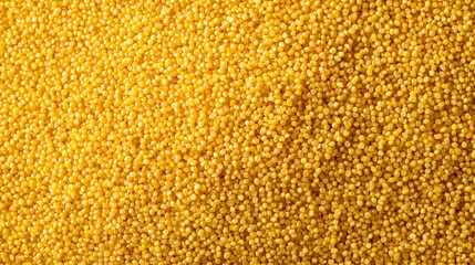 bright yellow raw millet grains forming an organic cereal background with rich natural texture, creating a healthy food concept with warm color and rustic detail