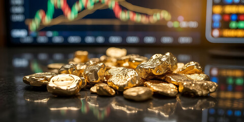 Gold Nuggets and Financial Stock Market Graph precious metal
