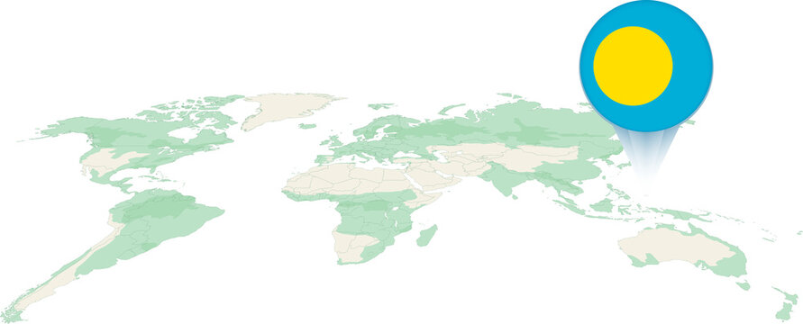 World Map with Palau Flag Pinpoint