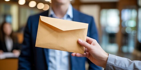 Hand Passing a Manilla Envelope to a Businessman giving
