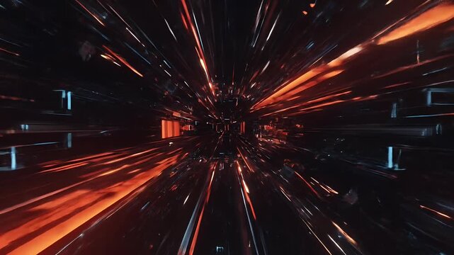 Digital Tunnel Motion Graphic Orange Blue Lights Zooming Fast