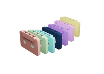 Classic old cassette tapes for music or audio recording with white background. Image 3D rendering.