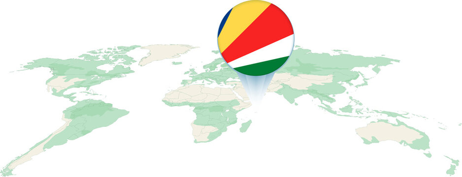 World Map with Seychelles Flag Pinpoint