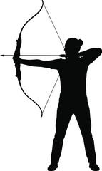 Archer Aiming Bow with Perfect Stance &ndash; Black and White Silhouette Vector Art